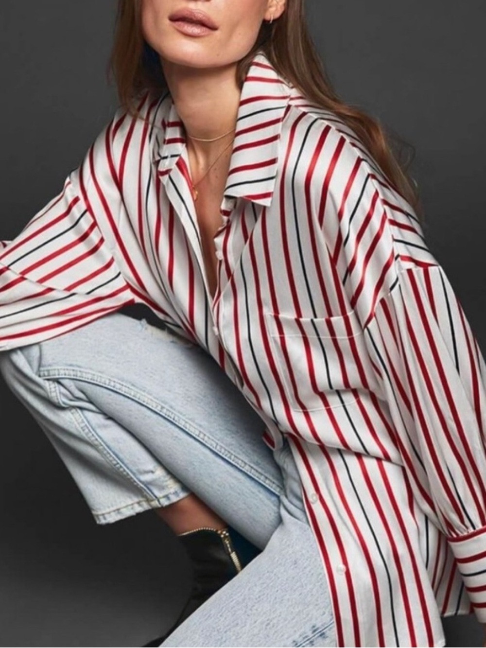 Anine Bing Mia Silk Stripe Oversized Shirt Medium